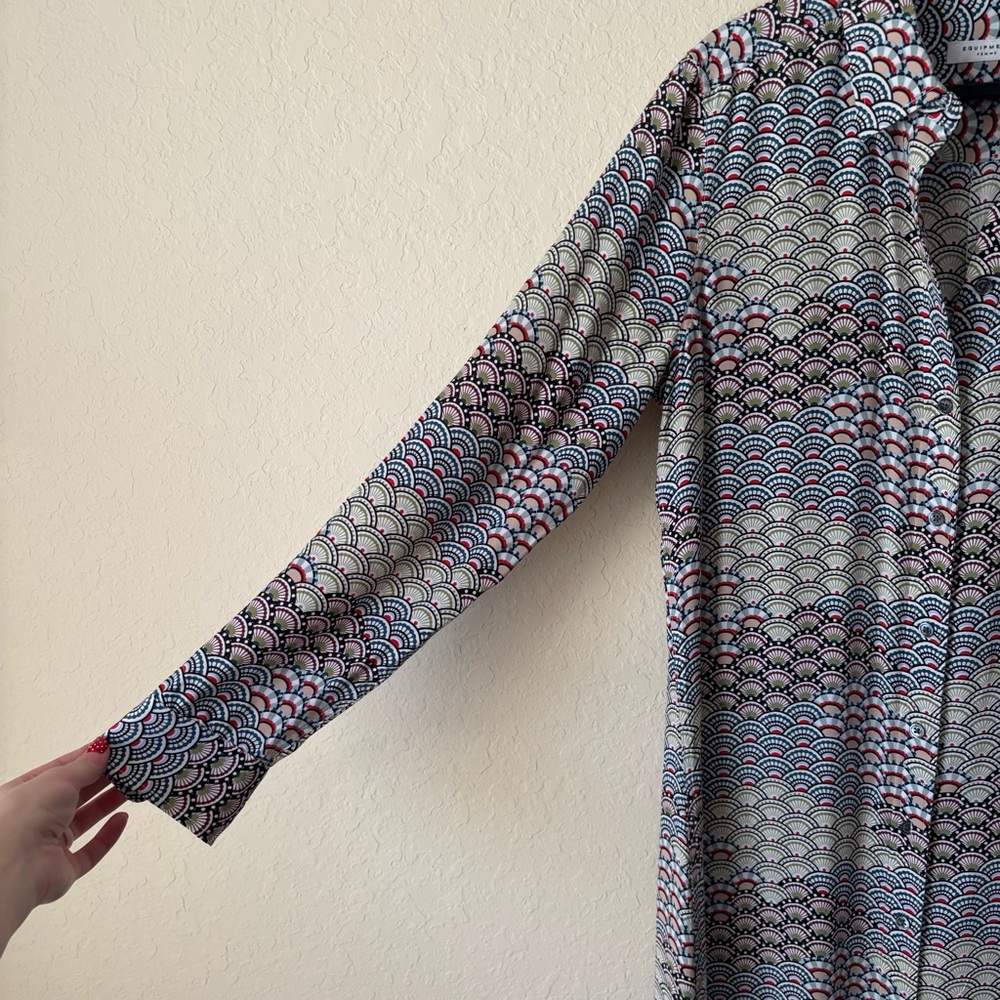 Equipment | Women's 100% Silk Brett Maxi Dress White Multi Fluttering Fan Print - Picture 6 of 13